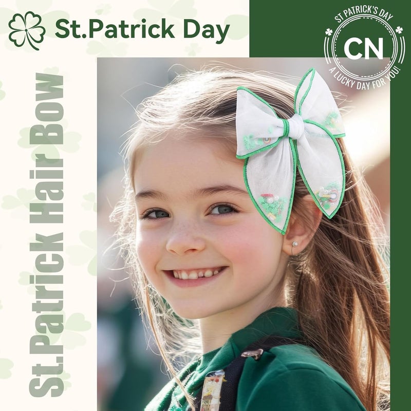 C.N. 6 PCS St.Patrick day Tulle Hair Bows for Girls, Toddler Bows with Glitter Star Alligator - Image 3